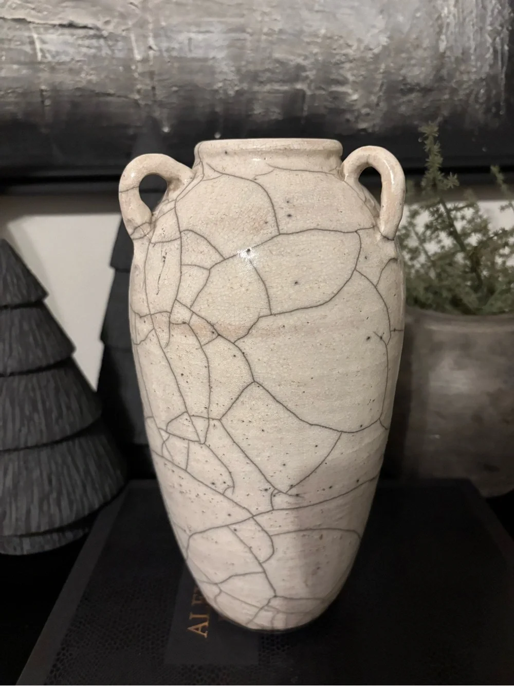 Vintage Cream Crackle-Glaze Dual-Handle Vase